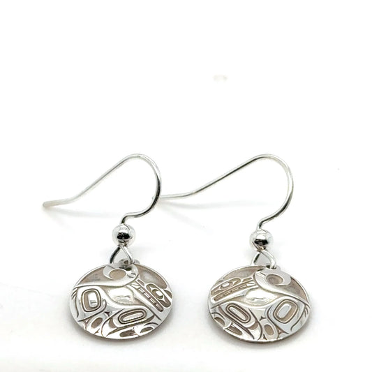 Earrings - Sterling Silver - Drop - Round  - Wolf - Mini -15mm
