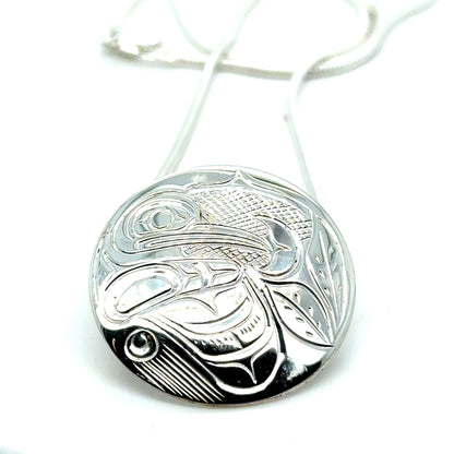 Pendant - Sterling Silver - Round - Hummingbird