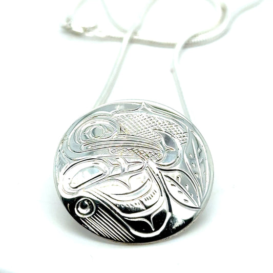 Pendant - Sterling Silver - Round - Hummingbird