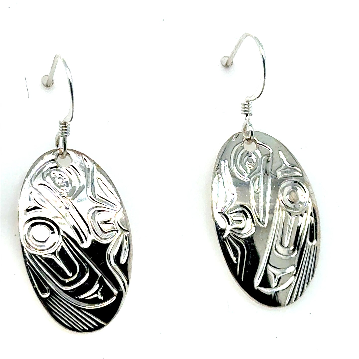 Earrings - Sterling Silver - Oval - Hummingbird