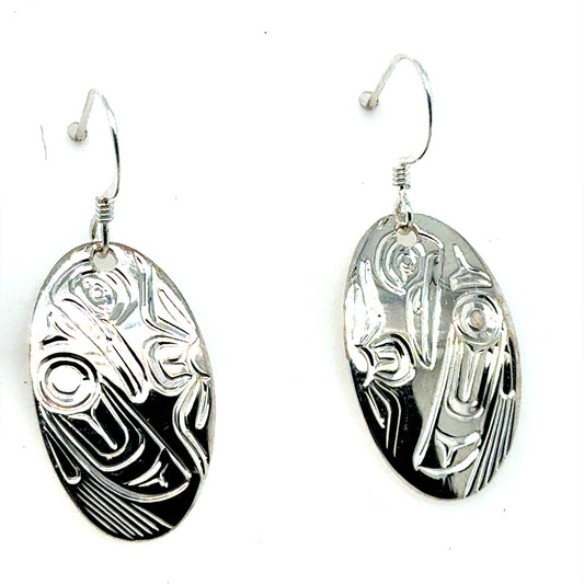 Earrings - Sterling Silver - Oval - Hummingbird