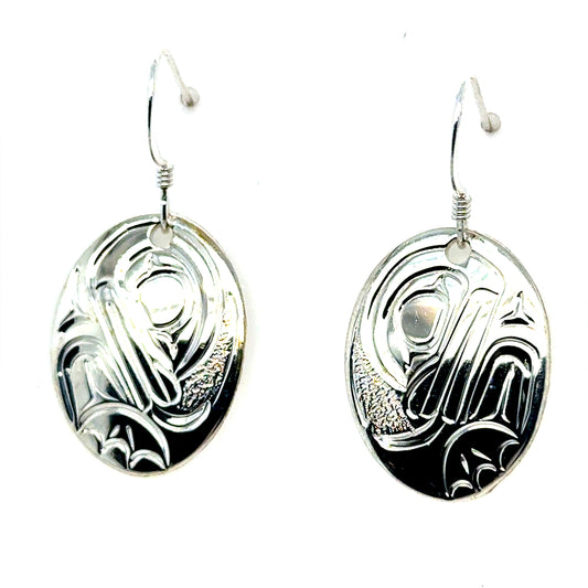 Earrings - Sterling Silver - Oval - Frog