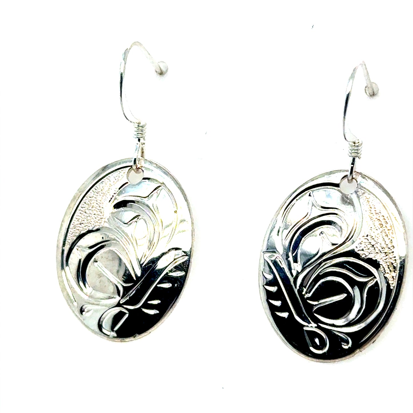 Earrings - Sterling Silver - Oval - Butterfly