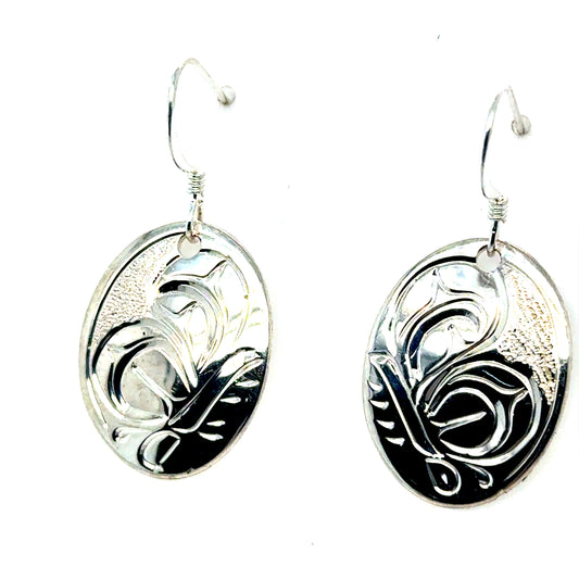 Earrings - Sterling Silver - Oval - Butterfly