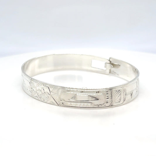 Bangle - Sterling Silver - 3/8" - Orca Sun Orca - Shorter Length