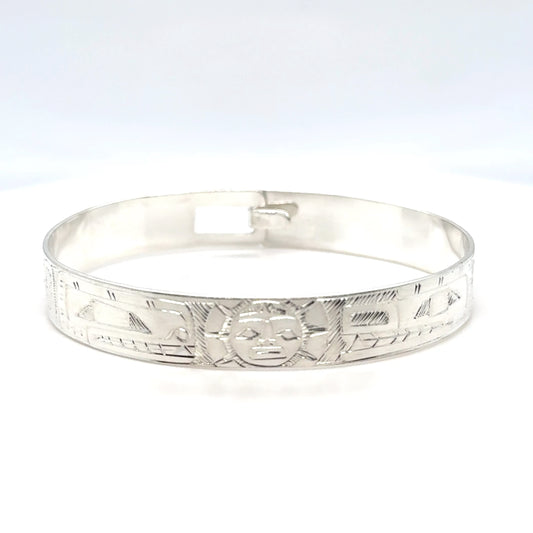 Bangle - Sterling Silver - 3/8" - Orca Moon Bear - Shorter Length
