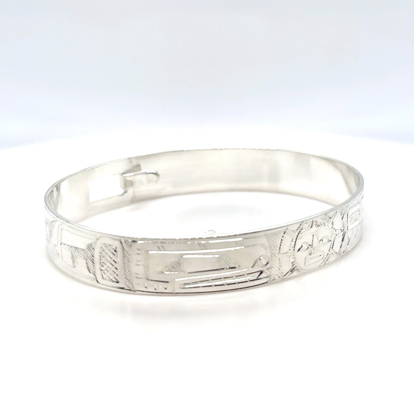 Bangle - Sterling Silver - 3/8" - Orca Moon Bear - Shorter Length