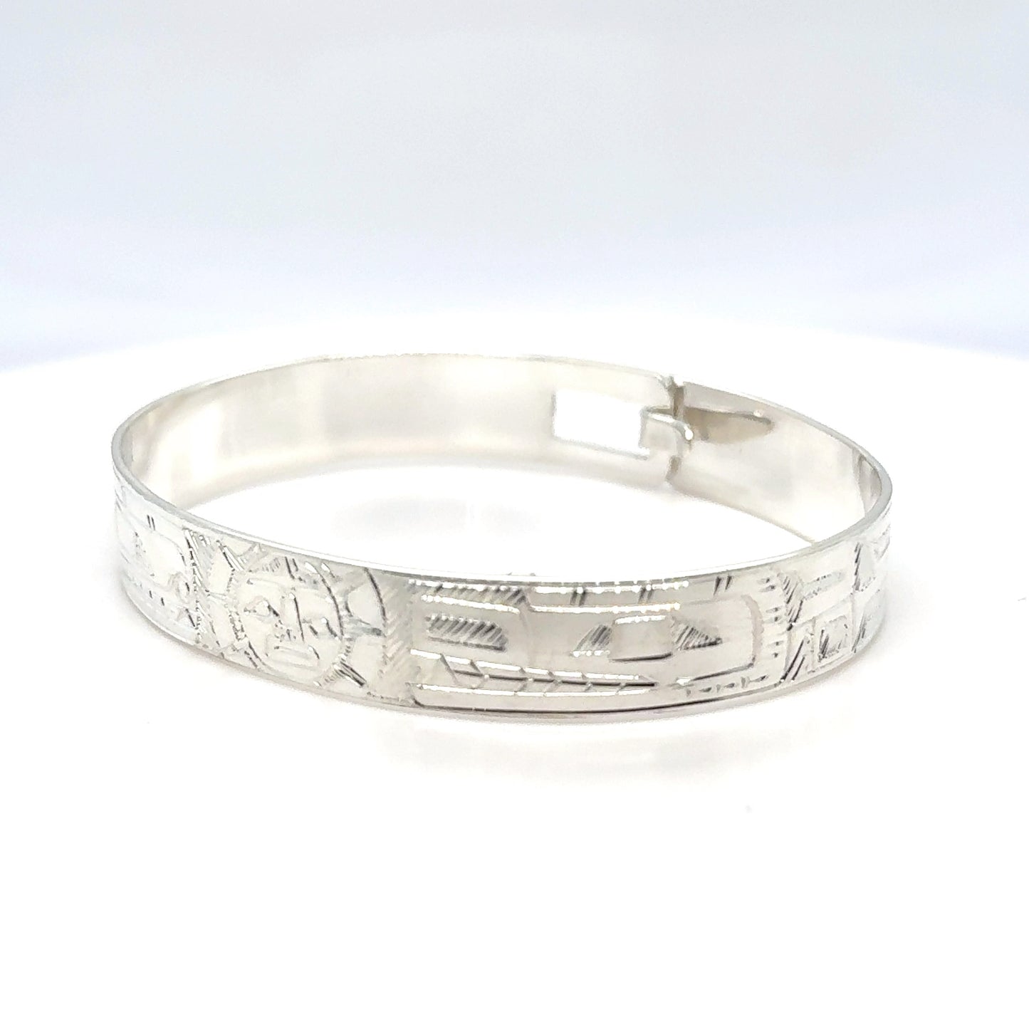 Bangle - Sterling Silver - 3/8" - Orca Moon Bear - Shorter Length