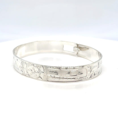 Bangle - Sterling Silver - 3/8" - Orca Moon Bear - Shorter Length