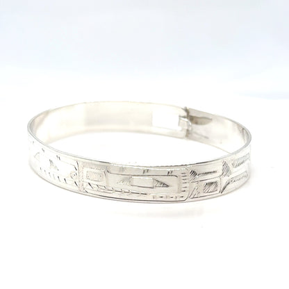 Bangle - Sterling Silver - 3/8" - Orca Bear - Shorter Length