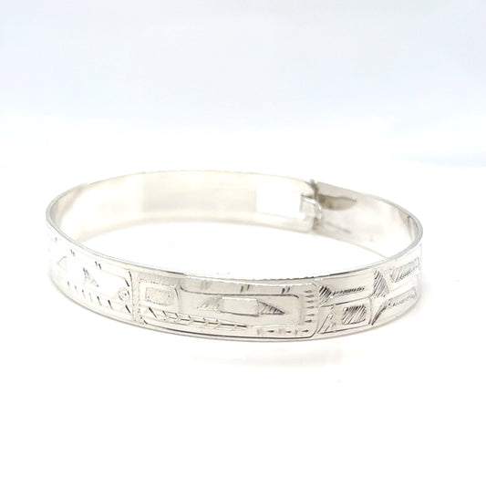 Bangle - Sterling Silver - 3/8" - Orca Bear - Shorter Length