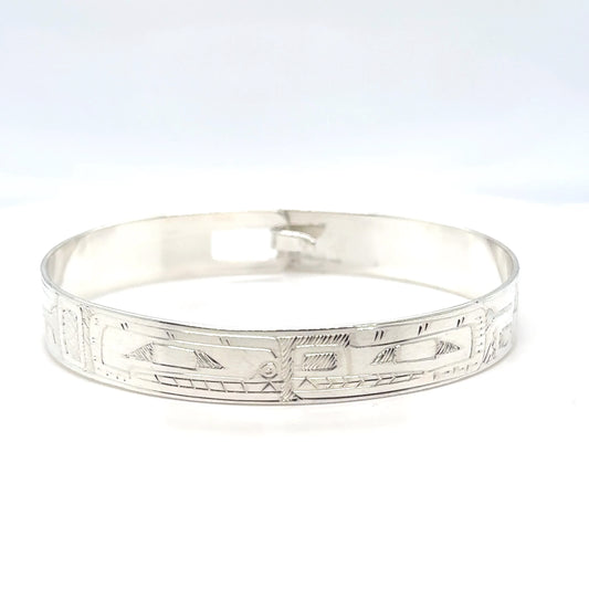 Bangle - Sterling Silver - 3/8" - Orca Bear - Shorter Length