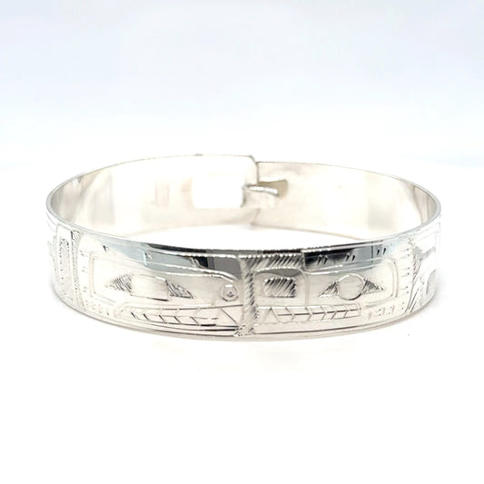 Bangle - Sterling Silver - 1/2" - Orca Bear - Shorter Length