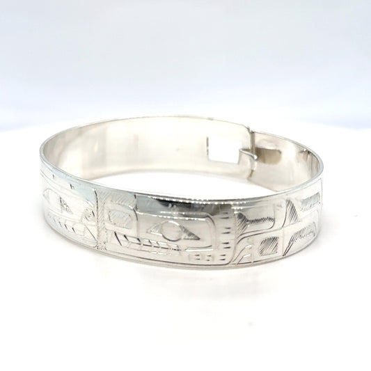 Bangle - Sterling Silver - 1/2" - Orca Bear - Shorter Length