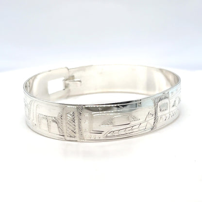 Bangle - Sterling Silver - 1/2" - Orca Bear - Shorter Length