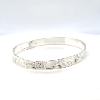 Bangle - Sterling Silver - 1/4" - Orca Bear - Shorter Length