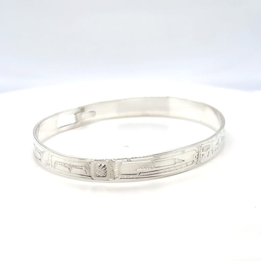 Bangle - Sterling Silver - 1/4" - Orca Bear - Shorter Length