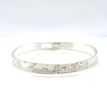 Bangle - Sterling Silver - 1/4" - Orca Bear - Shorter Length