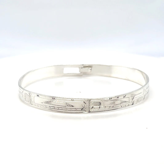 Bangle - Sterling Silver - 1/4" - Orca Bear - Shorter Length