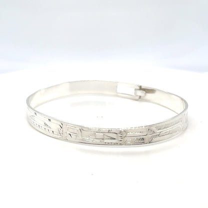 Bangle - Sterling Silver - 1/4" - Orca Bear - Shorter Length