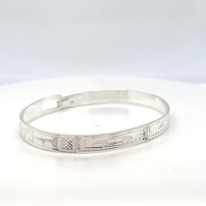 Bangle - Sterling Silver - 1/4" - Orcas - Shorter Length
