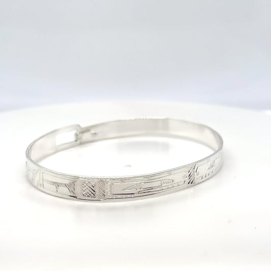 Bangle - Sterling Silver - 1/4" - Orcas - Shorter Length