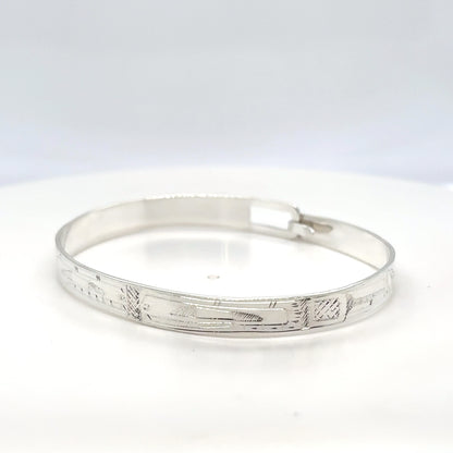 Bangle - Sterling Silver - 1/4" - Orcas - Shorter Length