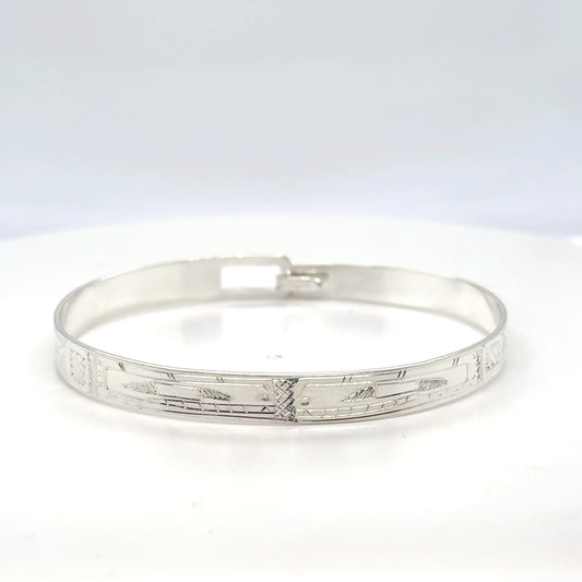 Bangle - Sterling Silver - 1/4" - Orcas - Shorter Length