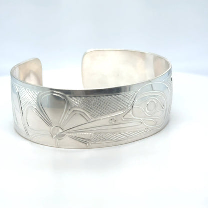 Bracelet - Sterling Silver - 3/4" - Hummingbird & Flower - Shorter Length