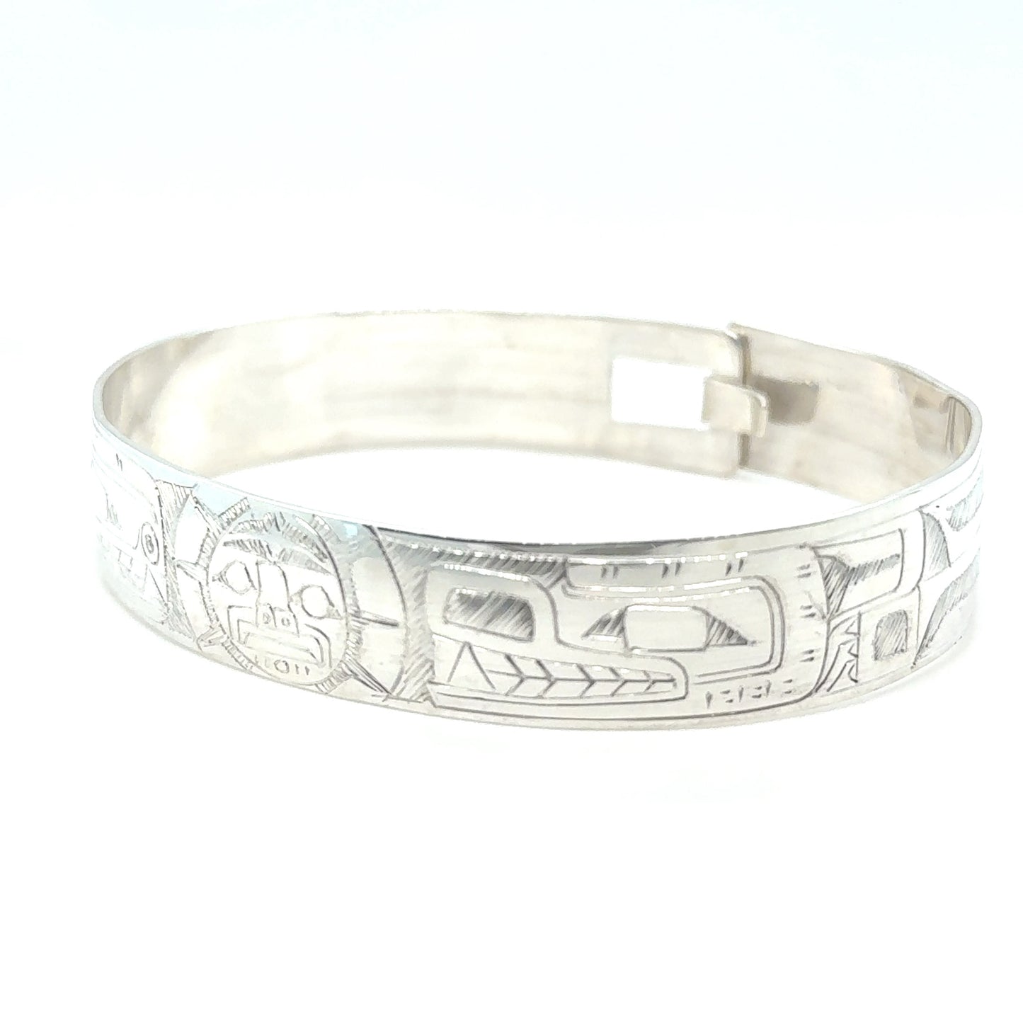 Bangle - Sterling Silver - 1/2" - Orca Moon Bear - Longer Length