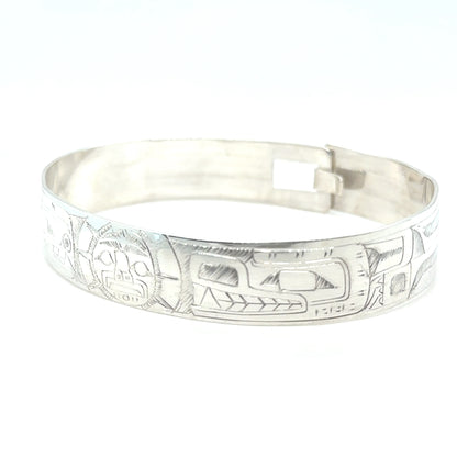 Bangle - Sterling Silver - 1/2" - Orca Moon Bear - Longer Length