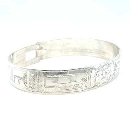 Bangle - Sterling Silver - 1/2" - Orca Moon Bear - Longer Length