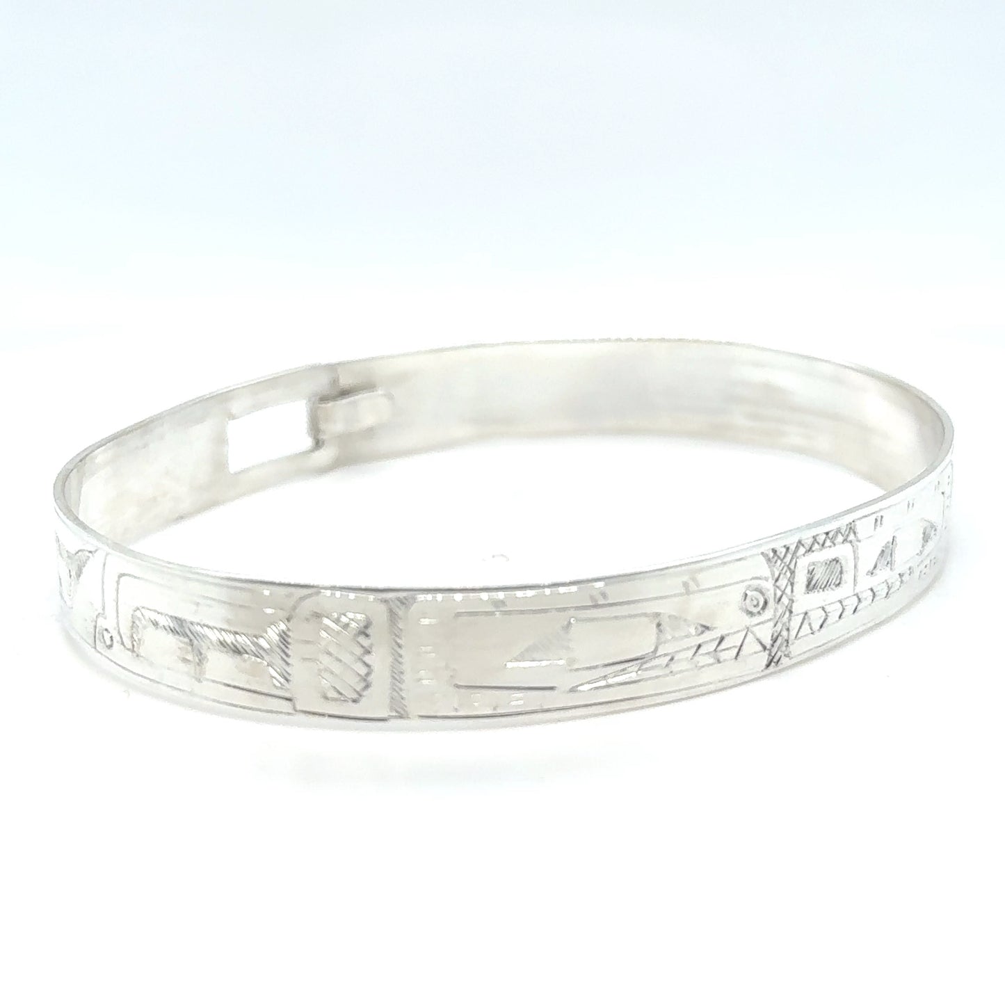 Bangle - Sterling Silver - 3/8" - Orca Bear - Longer Length