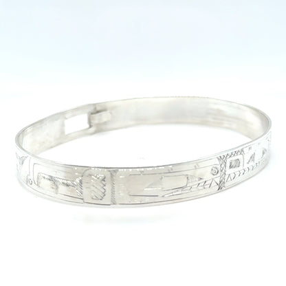 Bangle - Sterling Silver - 3/8" - Orca Bear - Longer Length