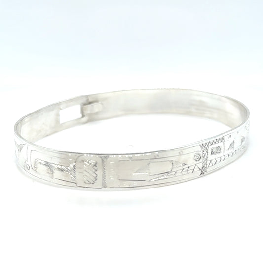 Bangle - Sterling Silver - 3/8" - Orca Bear - Longer Length