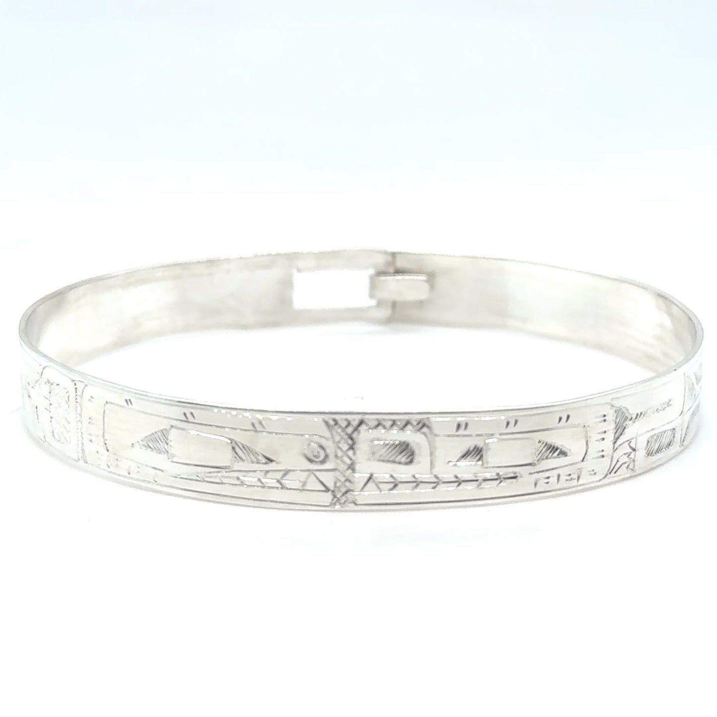 Bangle - Sterling Silver - 3/8" - Orca Bear - Longer Length