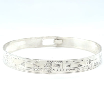 Bangle - Sterling Silver - 3/8" - Orca Bear - Longer Length