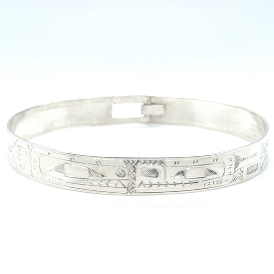 Bangle - Sterling Silver - 3/8" - Orca Bear - Longer Length