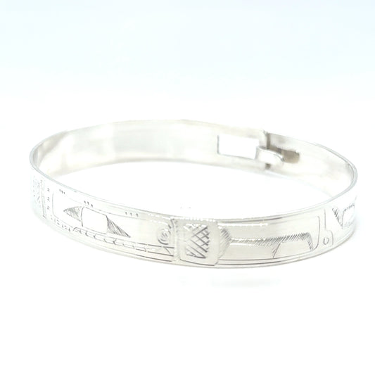 Bangle - Sterling Silver - 3/8" - Orca - Longer Length