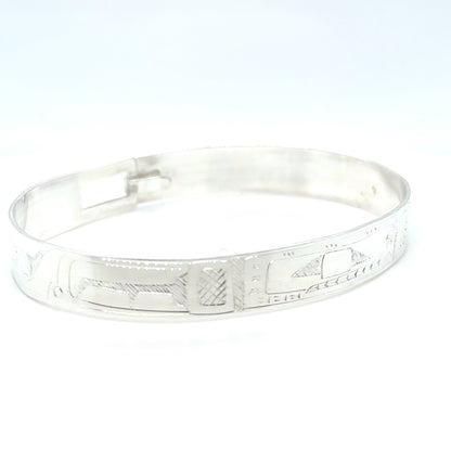 Bangle - Sterling Silver - 3/8" - Orca - Longer Length