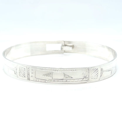 Bangle - Sterling Silver - 3/8" - Orca - Longer Length