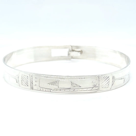 Bangle - Sterling Silver - 3/8" - Orca - Longer Length