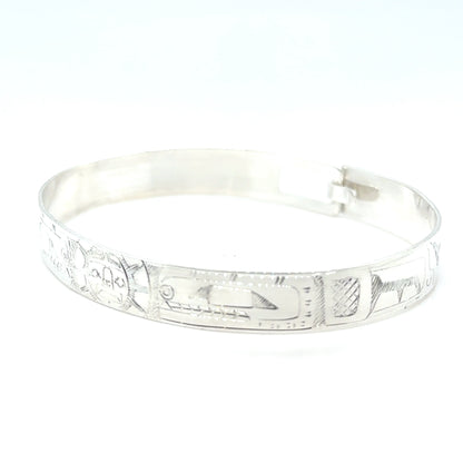 Bangle - Sterling Silver - 3/8" - Orca Moon Orca - Longer Length