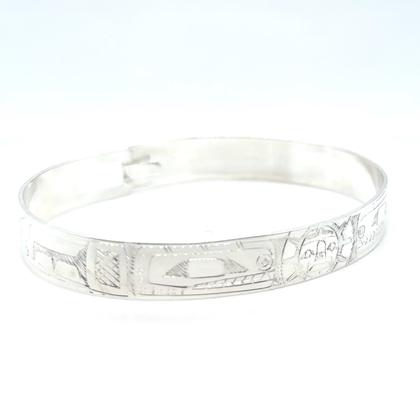 Bangle - Sterling Silver - 3/8" - Orca Moon Orca - Longer Length