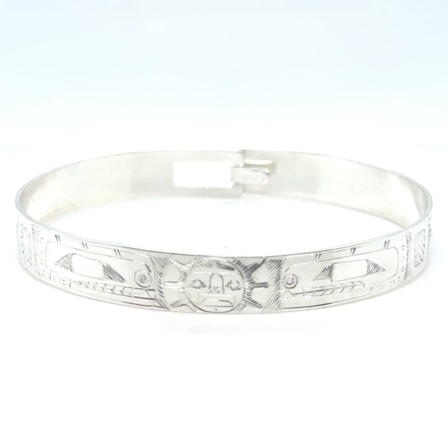 Bangle - Sterling Silver - 3/8" - Orca Moon Orca - Longer Length