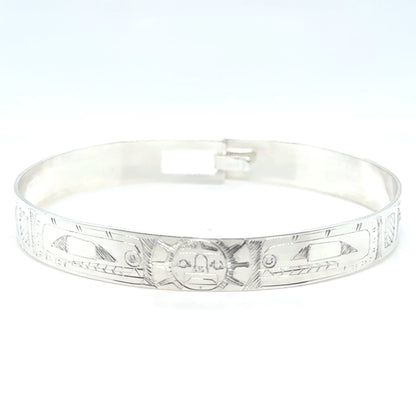 Bangle - Sterling Silver - 3/8" - Orca Moon Orca - Longer Length