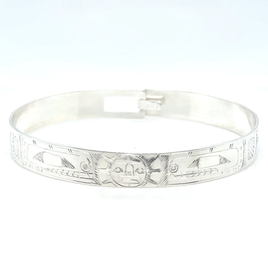 Bangle - Sterling Silver - 3/8" - Orca Moon Orca - Longer Length