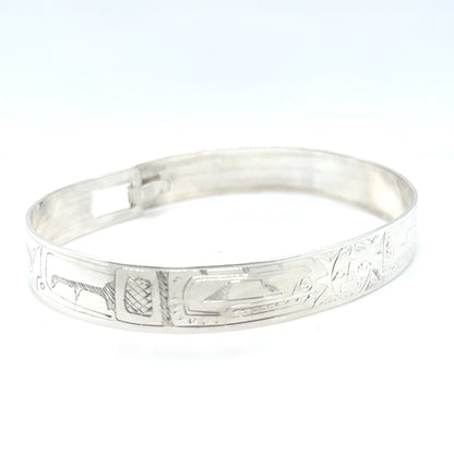Bangle - Sterling Silver - 3/8" - Orca Sun Orca - Longer Length
