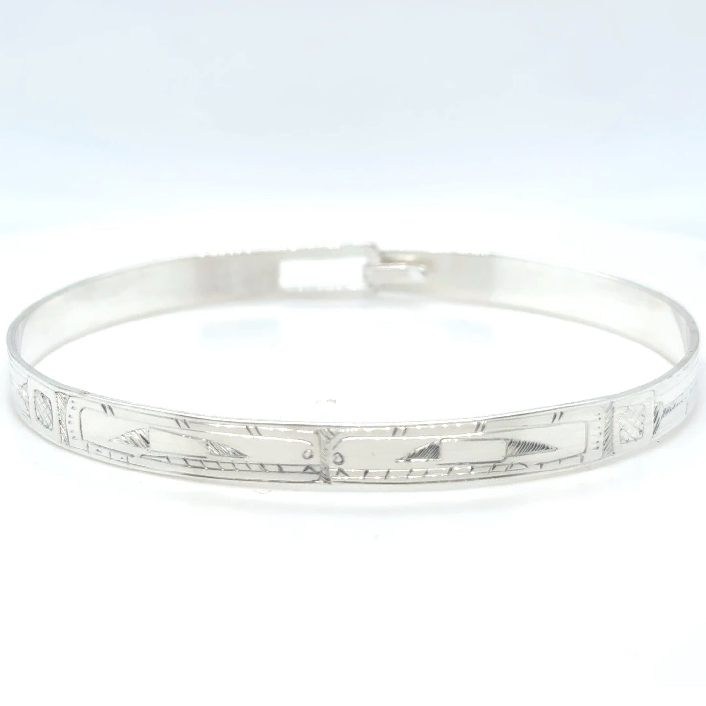Bangle - Sterling Silver - 1/4" - Orcas - Longer Length