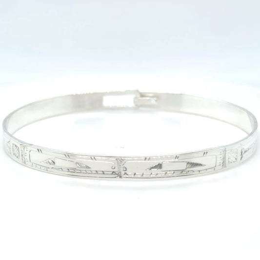 Bangle - Sterling Silver - 1/4" - Orcas - Longer Length